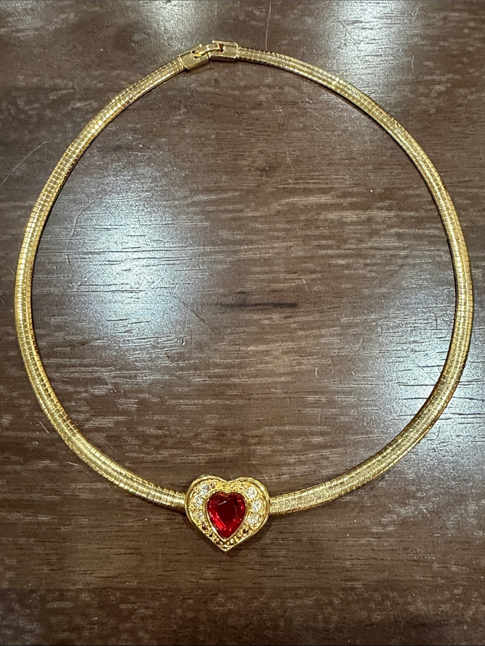 Gold Heart Necklace with Red Gem